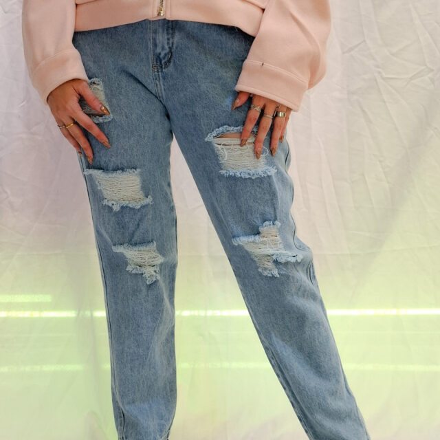 Jean mom roto azul